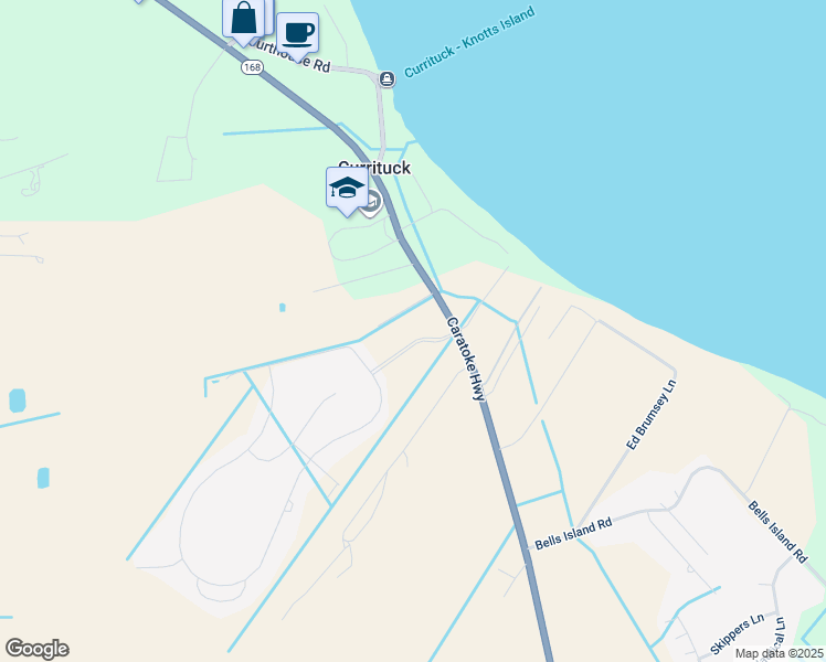 map of restaurants, bars, coffee shops, grocery stores, and more near 114 Laurel Woods Boulevard in Currituck