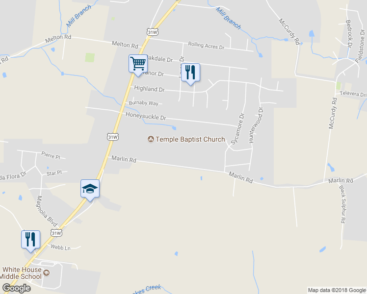 map of restaurants, bars, coffee shops, grocery stores, and more near 177 Marlin Road in White House