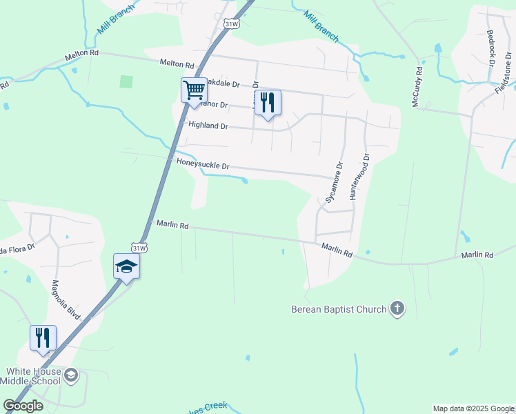 map of restaurants, bars, coffee shops, grocery stores, and more near 177 Marlin Road in White House