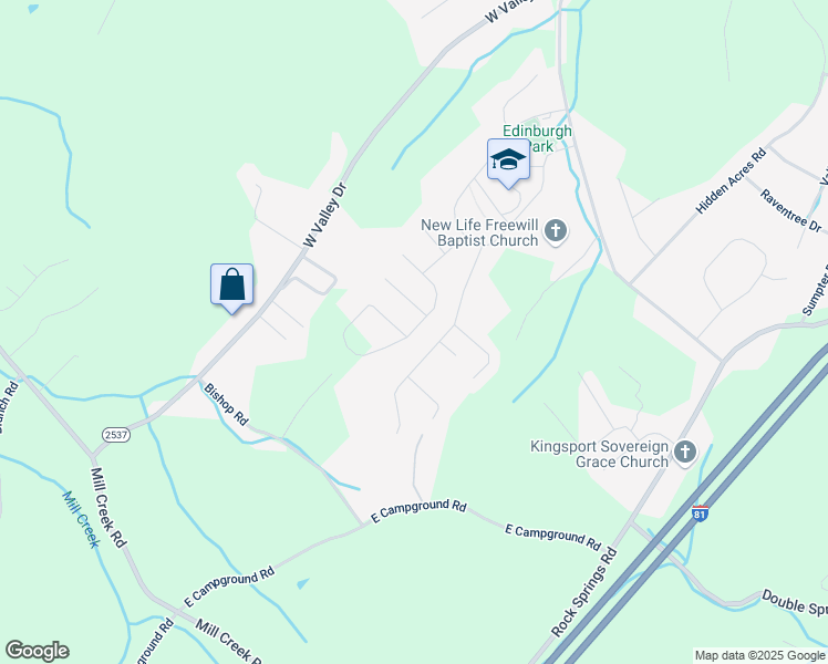 map of restaurants, bars, coffee shops, grocery stores, and more near 3070 Calton Hill in Kingsport