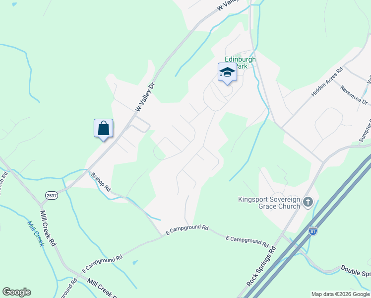 map of restaurants, bars, coffee shops, grocery stores, and more near 3070 Calton Hill in Kingsport