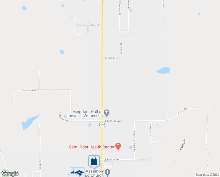 map of restaurants, bars, coffee shops, grocery stores, and more near 2000 North Main Street in Jay