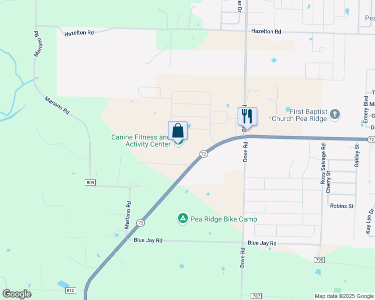 map of restaurants, bars, coffee shops, grocery stores, and more near 10501 Johnson Hollow Road in Pea Ridge