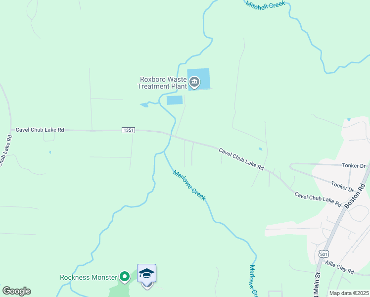 map of restaurants, bars, coffee shops, grocery stores, and more near 93 Rosemary Creek Drive in Roxboro
