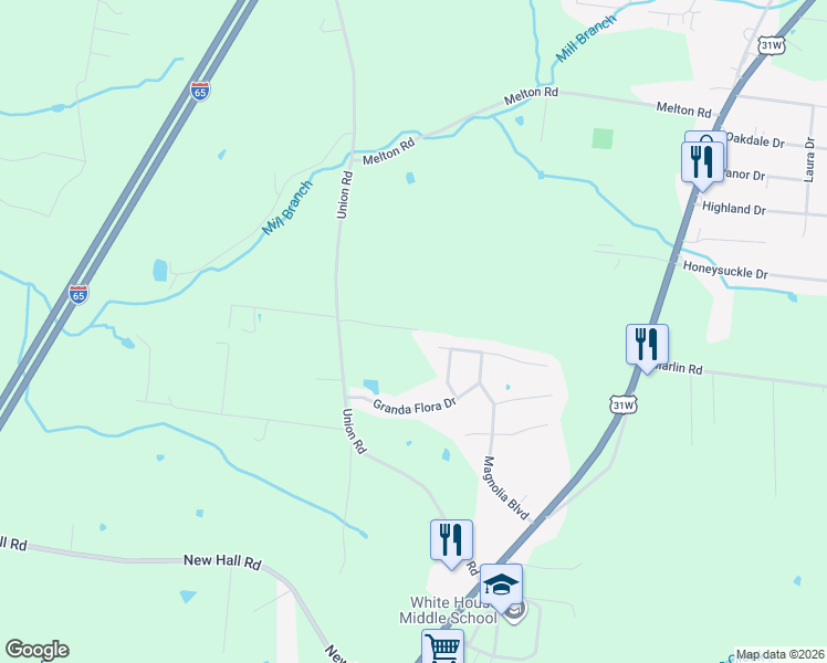 map of restaurants, bars, coffee shops, grocery stores, and more near 2563 Union Road in White House