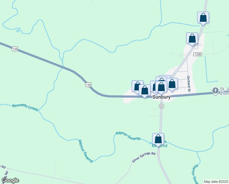 map of restaurants, bars, coffee shops, grocery stores, and more near 950 U.S. 158 in Sunbury