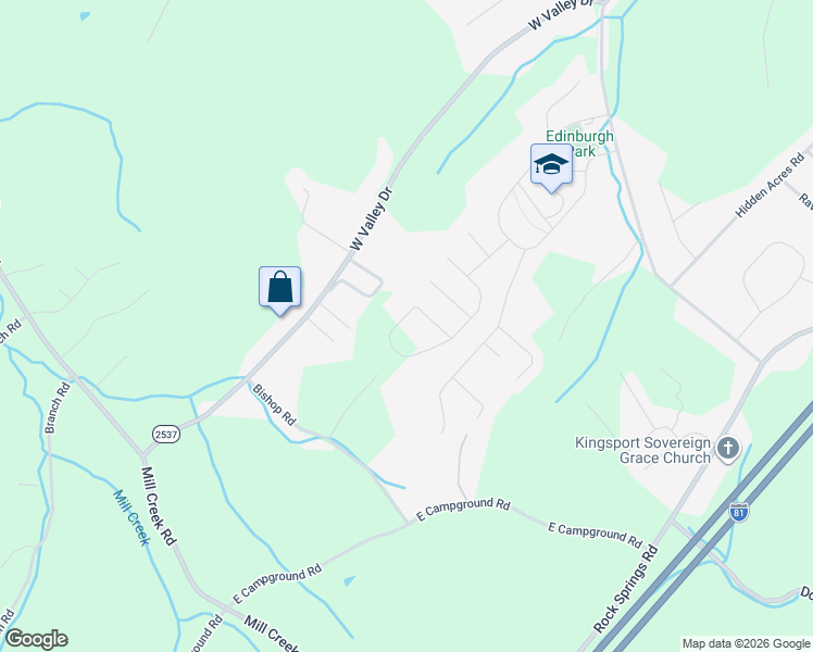 map of restaurants, bars, coffee shops, grocery stores, and more near 2924 Viewforth Court in Kingsport