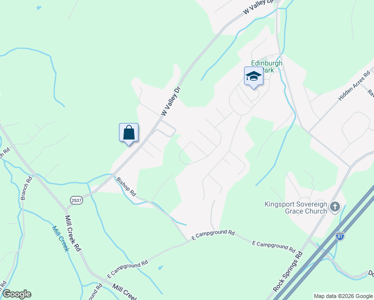 map of restaurants, bars, coffee shops, grocery stores, and more near 2924 Viewforth Court in Kingsport