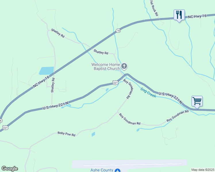 map of restaurants, bars, coffee shops, grocery stores, and more near 3906 U.S. Highway 221 North in Crumpler