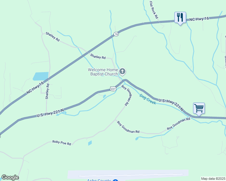map of restaurants, bars, coffee shops, grocery stores, and more near 3966 U.S. Highway 221 North in Crumpler