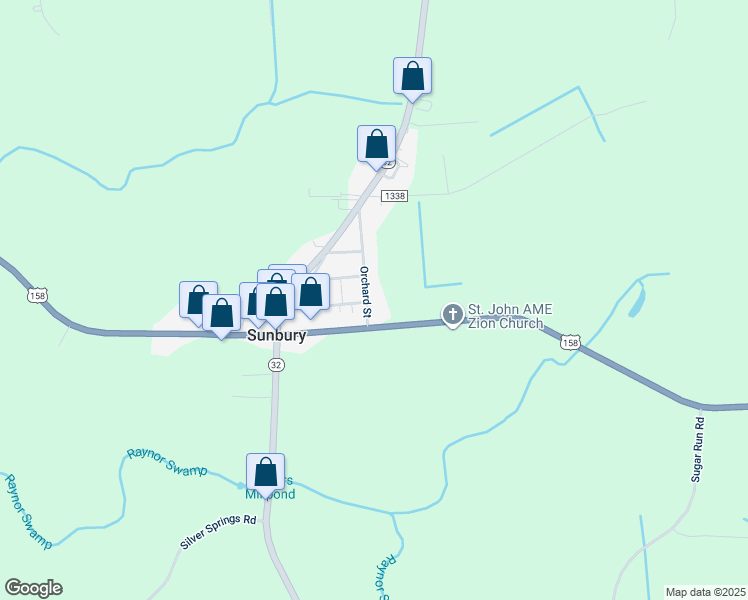map of restaurants, bars, coffee shops, grocery stores, and more near 15 Orchard Street in Sunbury
