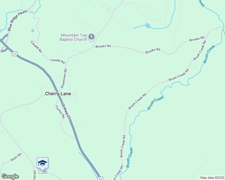 map of restaurants, bars, coffee shops, grocery stores, and more near 585 Brush Creek Road in Glade Valley