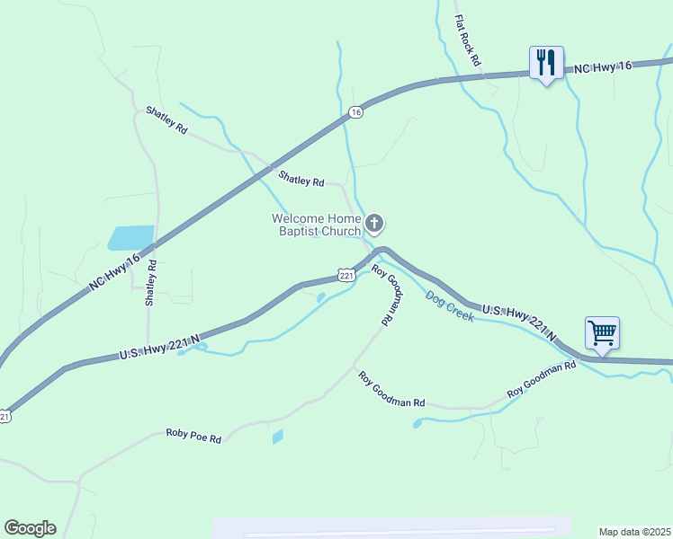 map of restaurants, bars, coffee shops, grocery stores, and more near 3945 U.S. Highway 221 North in Crumpler