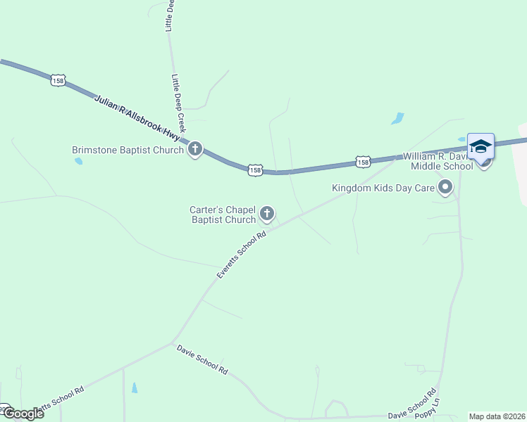 map of restaurants, bars, coffee shops, grocery stores, and more near 458 Everetts School Road in Roanoke Rapids