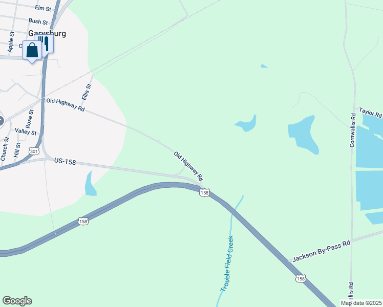 map of restaurants, bars, coffee shops, grocery stores, and more near 30 Old Highway Road in Garysburg