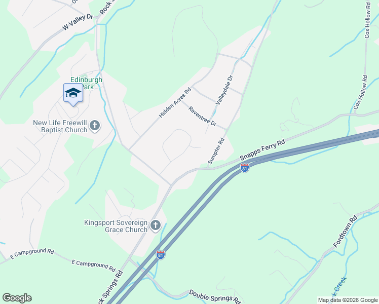 map of restaurants, bars, coffee shops, grocery stores, and more near 120 Peppertree Drive in Kingsport