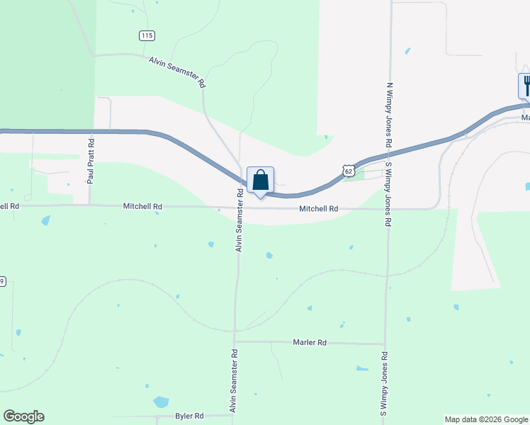 map of restaurants, bars, coffee shops, grocery stores, and more near 14596 Alvin Seamster Road in Garfield