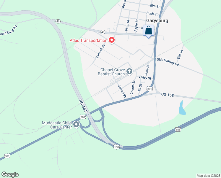map of restaurants, bars, coffee shops, grocery stores, and more near 407 East Railroad Street in Garysburg