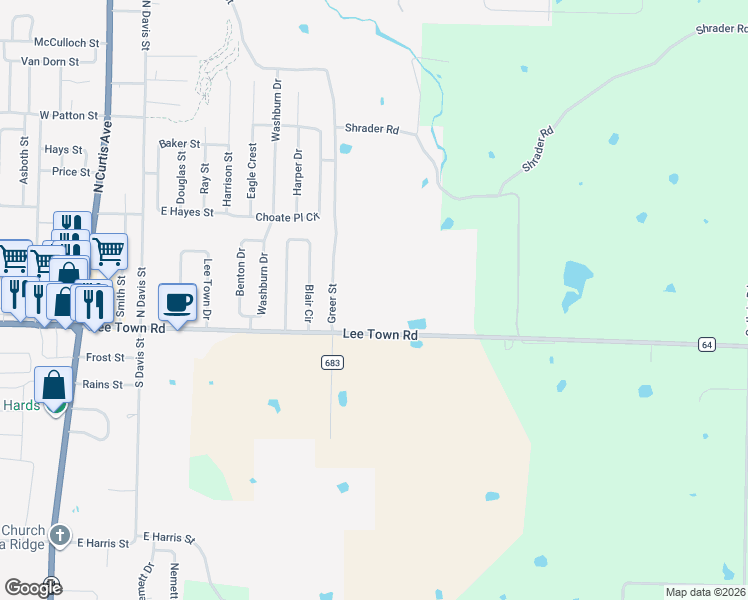map of restaurants, bars, coffee shops, grocery stores, and more near 12537 Lee Town Road in Pea Ridge