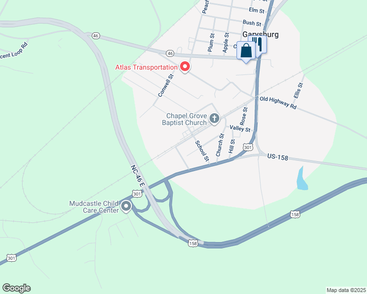map of restaurants, bars, coffee shops, grocery stores, and more near 407 East Railroad Street in Garysburg