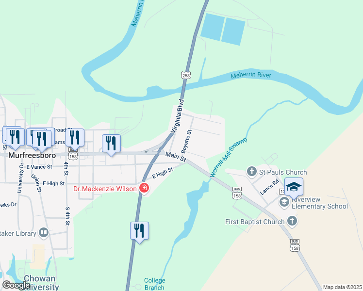 map of restaurants, bars, coffee shops, grocery stores, and more near 1101-1313 Scott Street in Murfreesboro