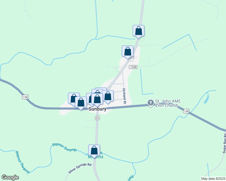 map of restaurants, bars, coffee shops, grocery stores, and more near 14 Virginia Avenue in Sunbury