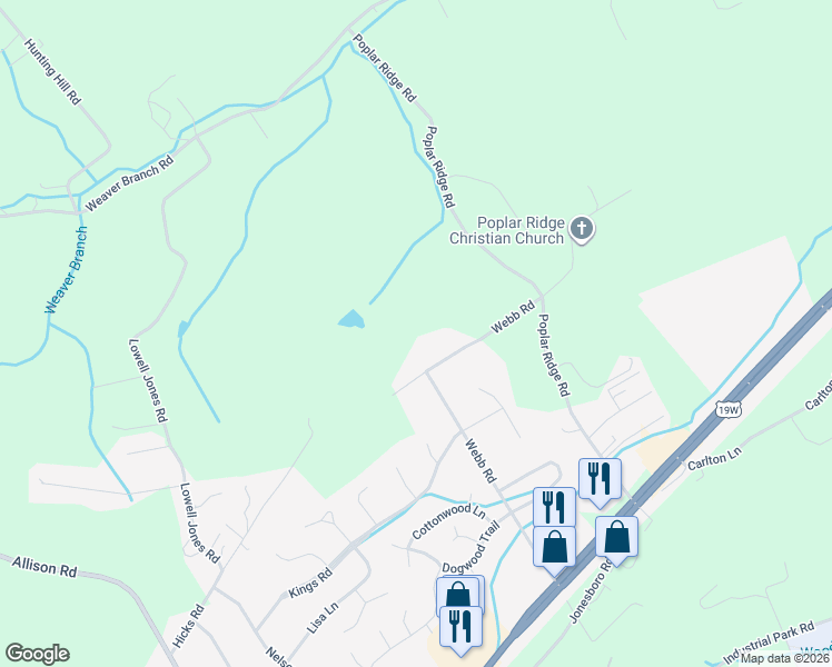 map of restaurants, bars, coffee shops, grocery stores, and more near 357 Webb Road in Piney Flats