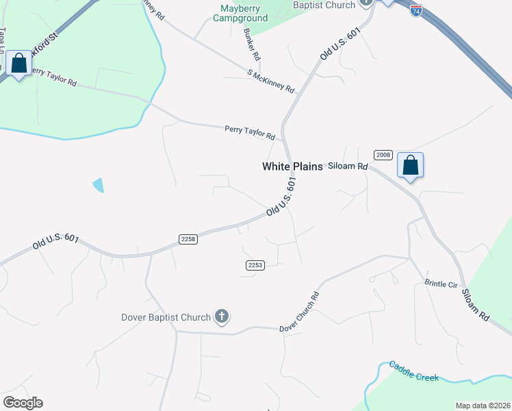 map of restaurants, bars, coffee shops, grocery stores, and more near 129 Draughn Street in Mount Airy