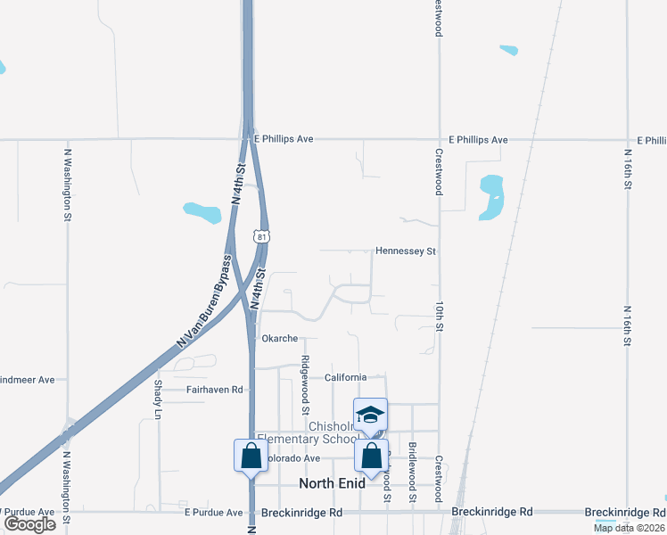 map of restaurants, bars, coffee shops, grocery stores, and more near 4813 Beckett in Enid