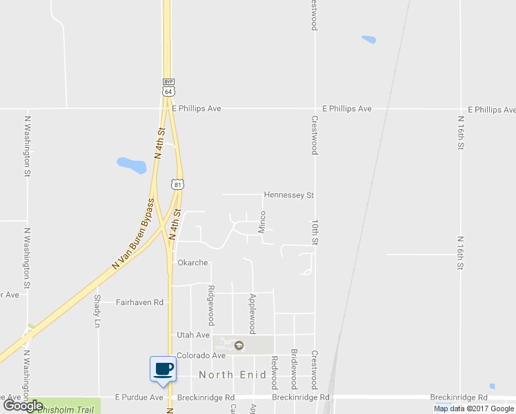 map of restaurants, bars, coffee shops, grocery stores, and more near 4816 Minco in Enid