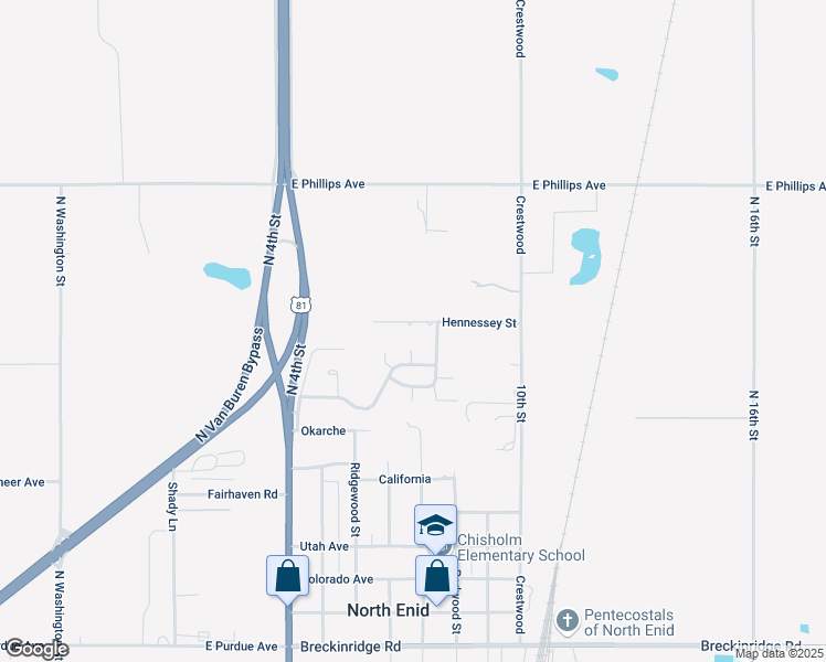 map of restaurants, bars, coffee shops, grocery stores, and more near 4816 Minco Road in Enid