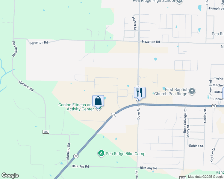 map of restaurants, bars, coffee shops, grocery stores, and more near 14887 It'll Do Road in Pea Ridge