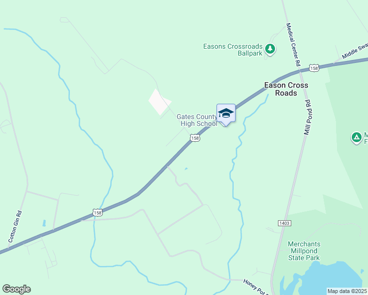 map of restaurants, bars, coffee shops, grocery stores, and more near 146 U.S Highway 158 West in Gates