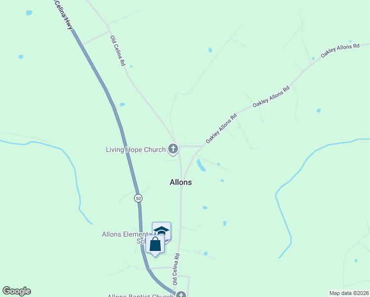 map of restaurants, bars, coffee shops, grocery stores, and more near 116 Ogletree Road in Allons