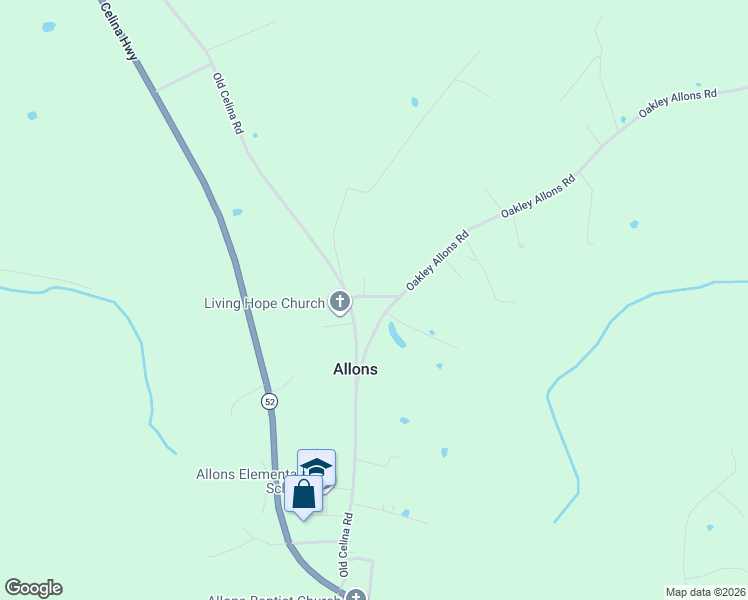 map of restaurants, bars, coffee shops, grocery stores, and more near 116 Ogletree Road in Allons