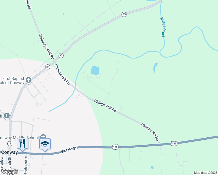 map of restaurants, bars, coffee shops, grocery stores, and more near 390 Phillips Hill Road in Conway