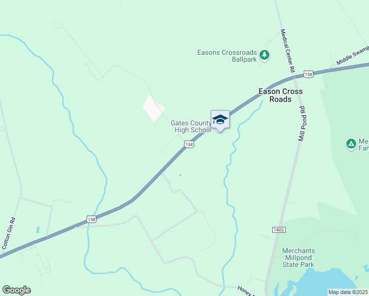 map of restaurants, bars, coffee shops, grocery stores, and more near 128 U.S Highway 158 West in Gates