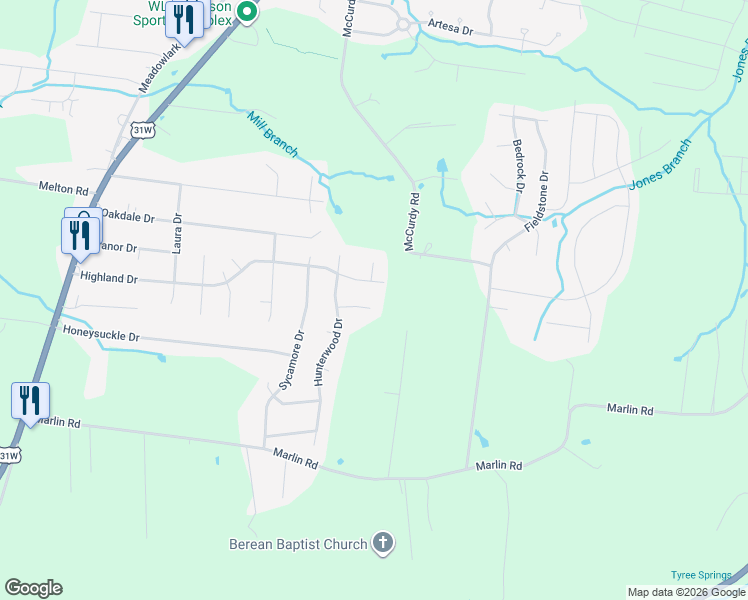 map of restaurants, bars, coffee shops, grocery stores, and more near 108 Pembroke Court in White House