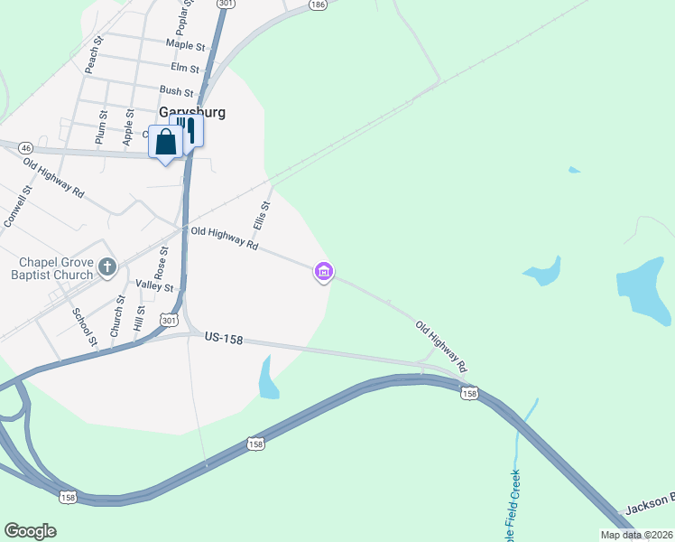 map of restaurants, bars, coffee shops, grocery stores, and more near 100 Old Highway Road in Garysburg