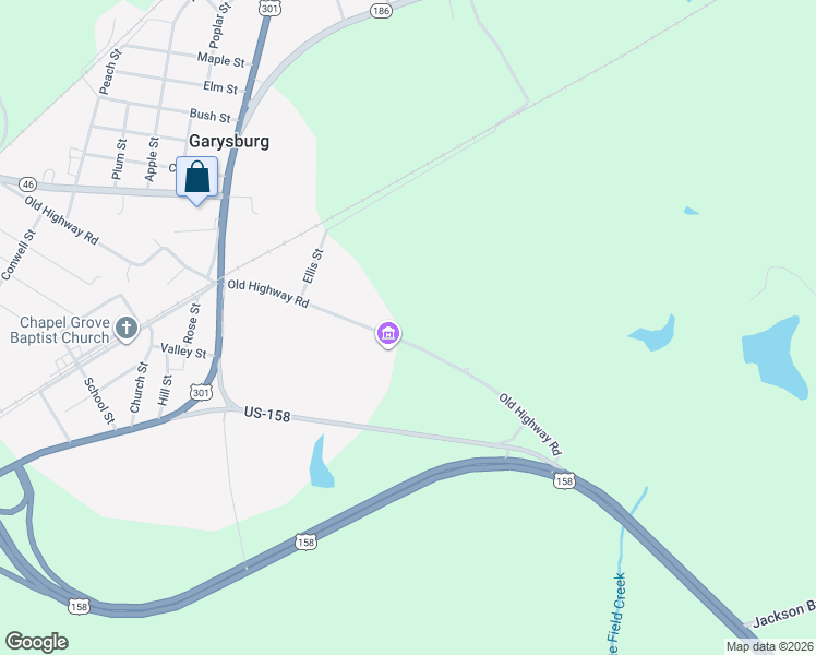 map of restaurants, bars, coffee shops, grocery stores, and more near 100 Old Highway Road in Garysburg