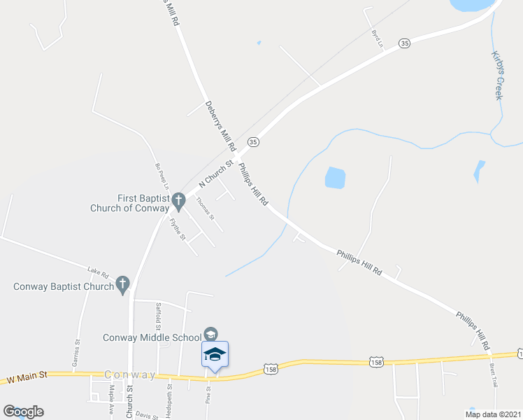 map of restaurants, bars, coffee shops, grocery stores, and more near 571 Phillips Hill Road in Conway