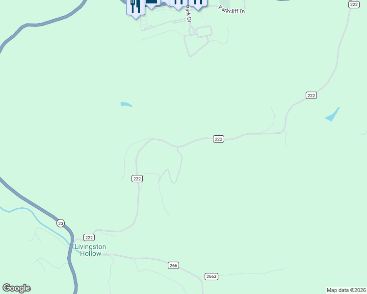 map of restaurants, bars, coffee shops, grocery stores, and more near County Road 222 in Eureka Springs