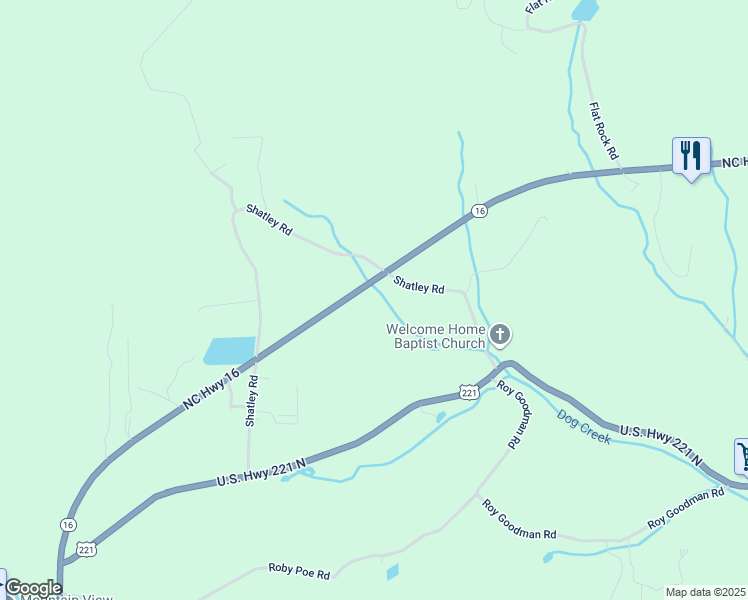 map of restaurants, bars, coffee shops, grocery stores, and more near 1122 North Carolina 16 in Crumpler