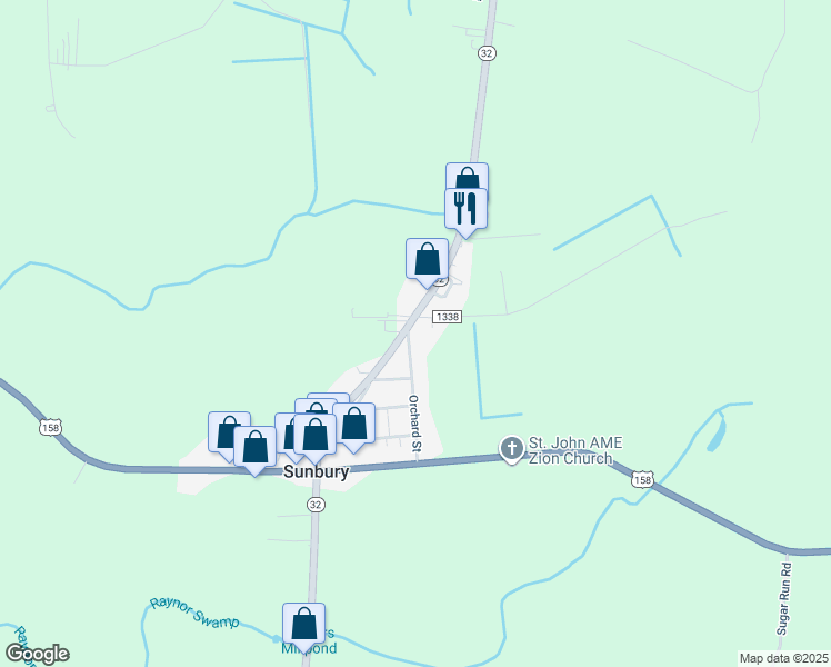 map of restaurants, bars, coffee shops, grocery stores, and more near 55 Orchard Street in Sunbury