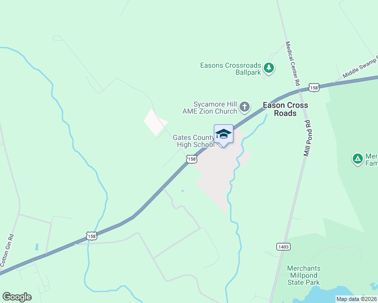 map of restaurants, bars, coffee shops, grocery stores, and more near Soney Lane in Gates County