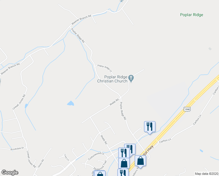 map of restaurants, bars, coffee shops, grocery stores, and more near 501 Poplar Ridge Road in Piney Flats