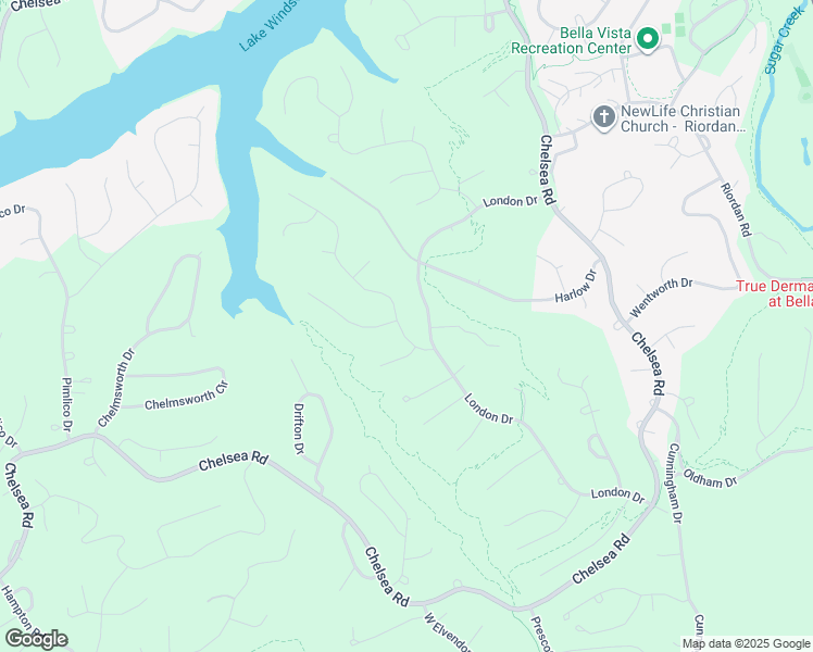 map of restaurants, bars, coffee shops, grocery stores, and more near 7 Dunsford Drive in Bella Vista
