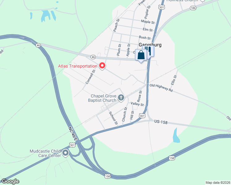 map of restaurants, bars, coffee shops, grocery stores, and more near 111 Carlos Drive in Garysburg