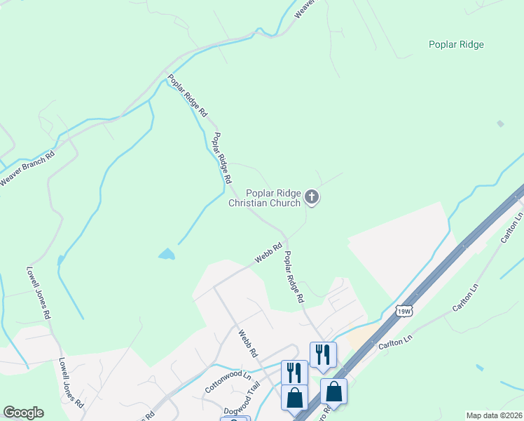 map of restaurants, bars, coffee shops, grocery stores, and more near 369-501 Poplar Ridge Road in Piney Flats