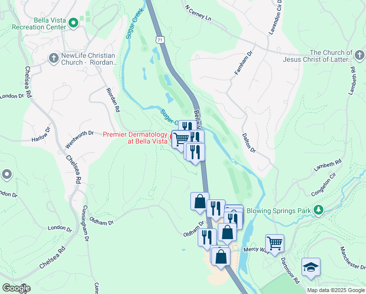 map of restaurants, bars, coffee shops, grocery stores, and more near 186-188 Riordan Rd in Bella Vista